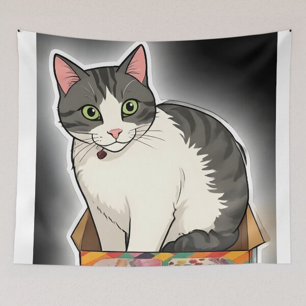 Item preview, Tabby Cat Sitting in Colourful Craft Box designed and sold by Tijger Cats.