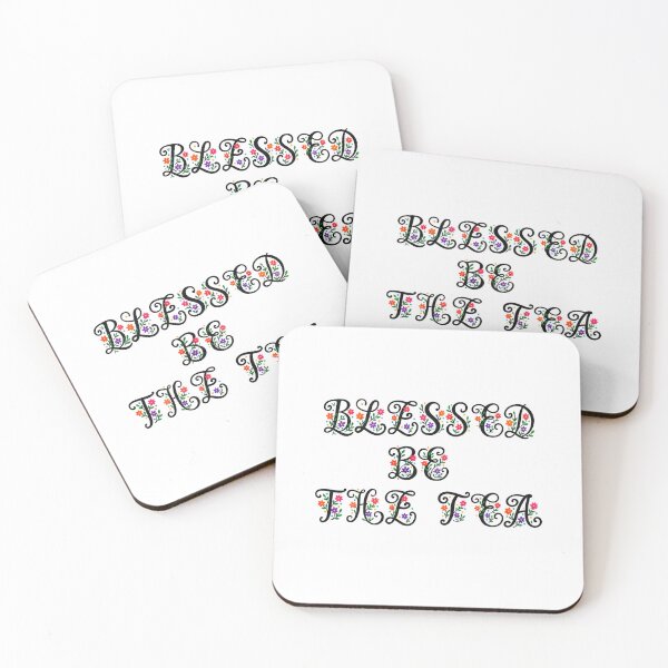 Item preview, ☕ BLESSED BE THE TEA ☕- BLACK FLORAL FOLK ART VERSION designed and sold by WheelieGdArt.