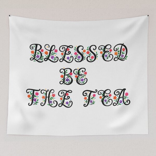 Item preview, ☕ BLESSED BE THE TEA ☕- BLACK FLORAL FOLK ART VERSION designed and sold by WheelieGdArt.