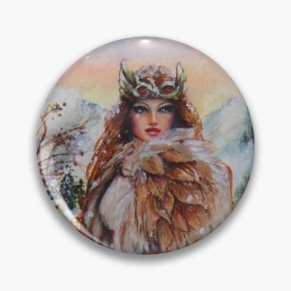 Item preview, Freya the Norse goddess with her sled and cats standing in the snow holly and pine encircle her beauty designed and sold by Lori Richardson.