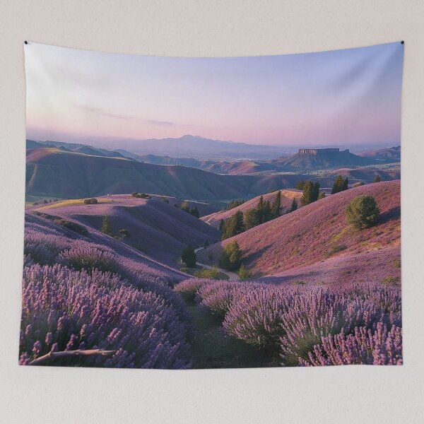 Item preview, Dreamy Lavender Valley Sunset Landscape Wallpaper designed and sold by IntelliMindDesigns.