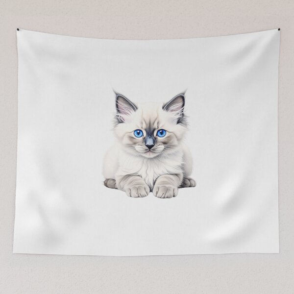 Item preview, Blue Point Ragdoll Kitten Art | Cute Fluffy Cat Illustration | Realistic Pet Portrait Drawing designed and sold by SabraDD.