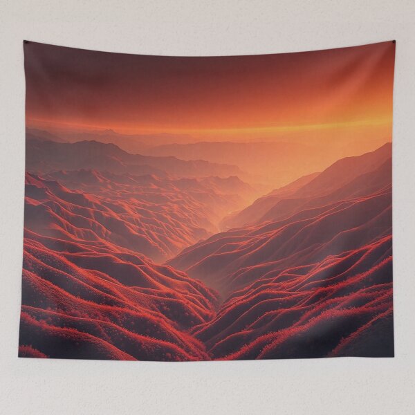 Item preview, Fiery Crimson Mountain Sunset Landscape designed and sold by IntelliMindDesigns.