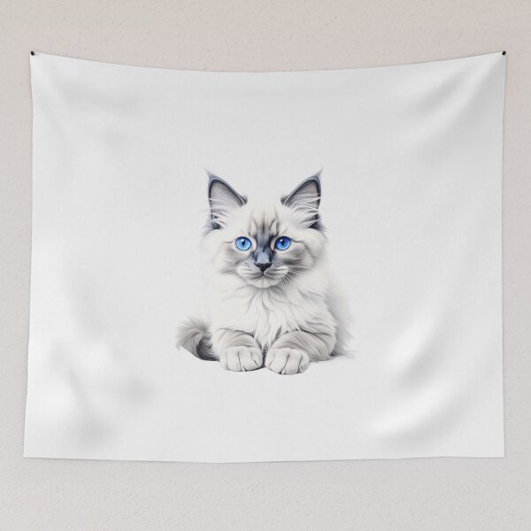 Item preview, Elegant Blue Point Ragdoll Cat Art | Fluffy Blue Eyed Kitten Illustration | Realistic Pet Portrait designed and sold by SabraDD.