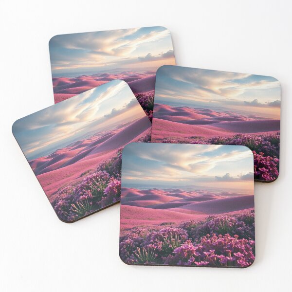 Item preview, Dreamy Pink Flower Hills Sunset Landscape designed and sold by IntelliMindDesigns.