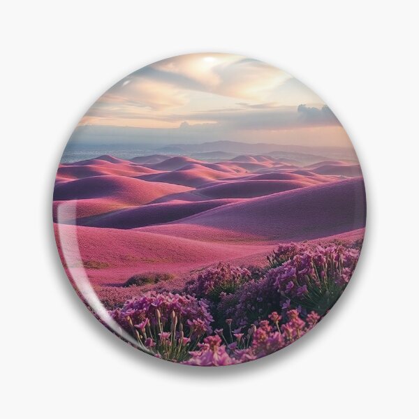 Item preview, Dreamy Pink Flower Hills Sunset Landscape designed and sold by IntelliMindDesigns.