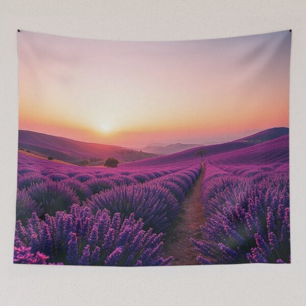 Item preview, Lavender Sunset Path Through Purple Fields designed and sold by IntelliMindDesigns.