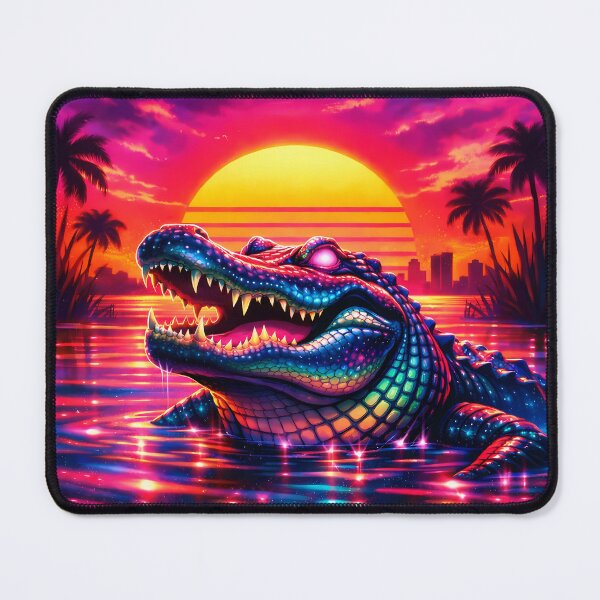 Item preview, Neon Swamp Gator – Synthwave Alligator Sunset Vaporwave Beast designed and sold by JWsNeonHorizons.