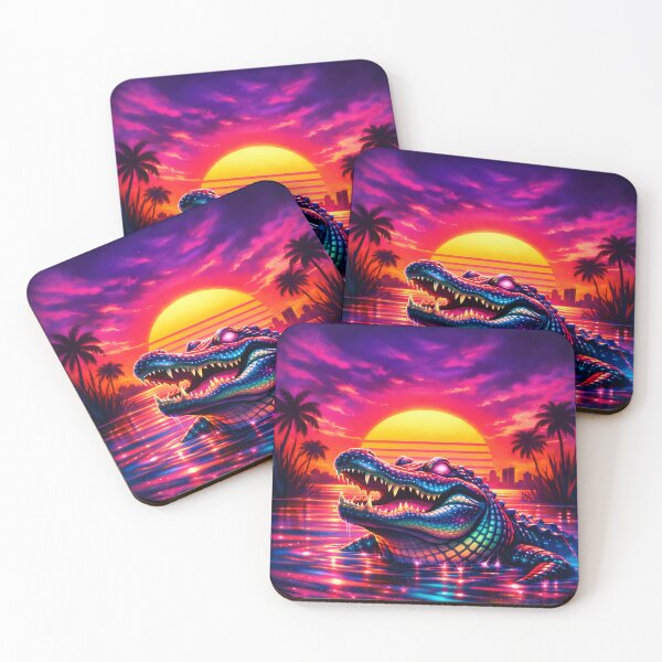 Item preview, Neon Swamp Gator – Synthwave Alligator Sunset Vaporwave Beast designed and sold by JWsNeonHorizons.