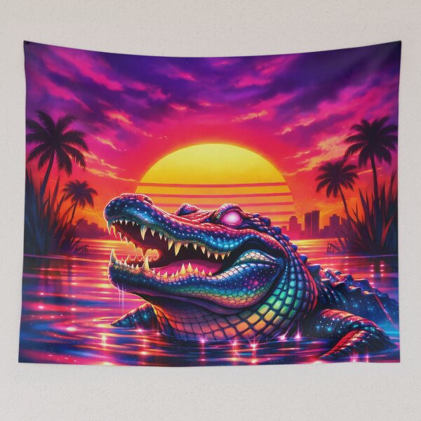 Item preview, Neon Swamp Gator – Synthwave Alligator Sunset Vaporwave Beast designed and sold by JWsNeonHorizons.