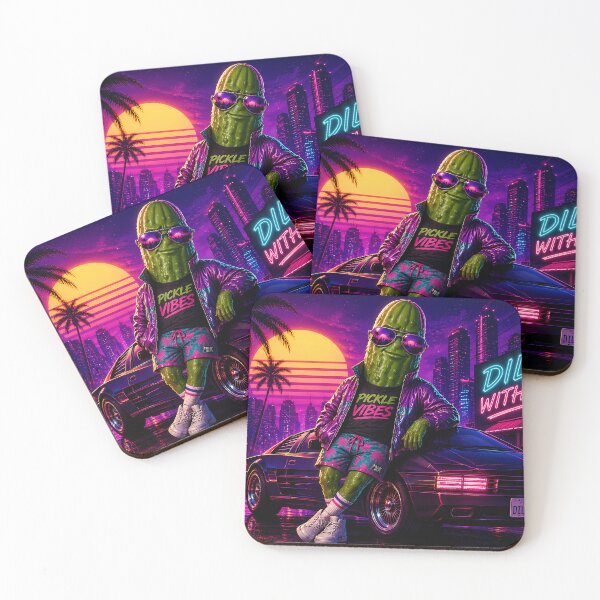 Item preview, Neon Pickle Vibes – Synthwave Dill With It Vaporwave Retro 80s Art designed and sold by JWsNeonHorizons.