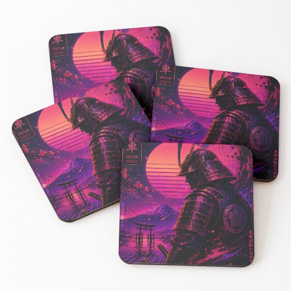Item preview, Neon Shogun Warrior – Synthwave Samurai Vaporwave Japan Retro Sunset Art designed and sold by JWsNeonHorizons.