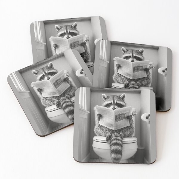 Item preview, Raccoon Reading Newspaper Funny Bathroom Art designed and sold by BrentonAndCo.