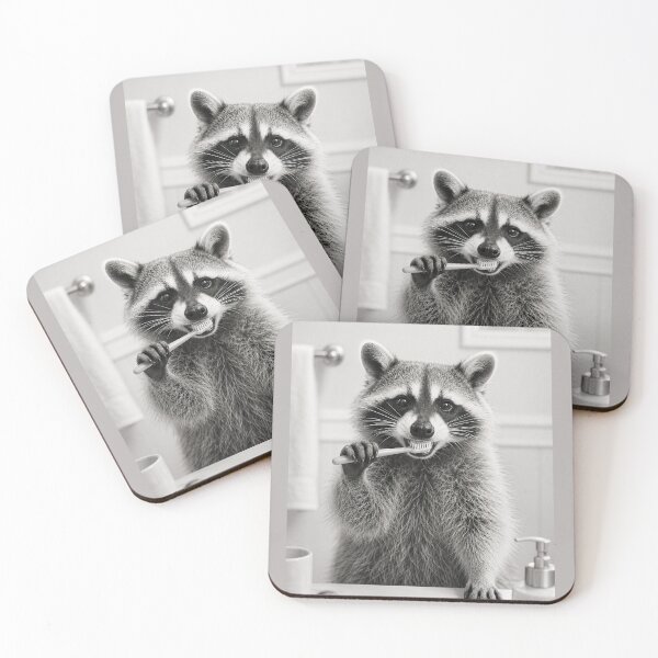 Item preview, Raccoon Brushing Teeth Funny Bathroom Art designed and sold by BrentonAndCo.