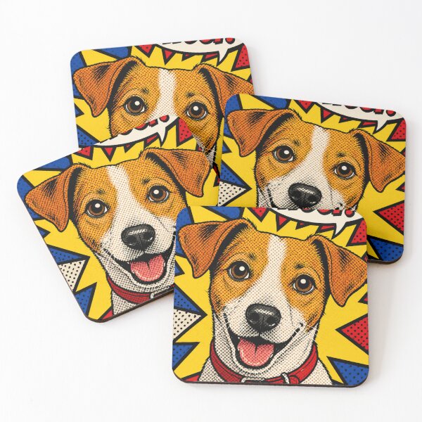 Item preview, Retro Pop Art Style Illustration of a Happy Dog with Speech Bubble Exclaiming Woof in Vibrant Comic Design designed and sold by Donlaporn.