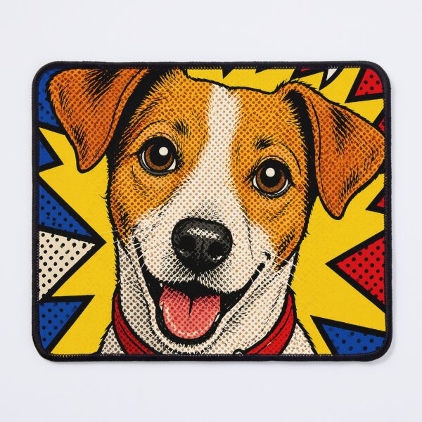 Item preview, Retro Pop Art Style Illustration of a Happy Dog with Speech Bubble Exclaiming Woof in Vibrant Comic Design designed and sold by Donlaporn.