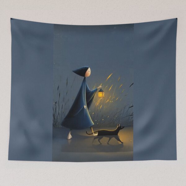 Item preview, Girl in cloak walking at night with lantern designed and sold by Rue Market.