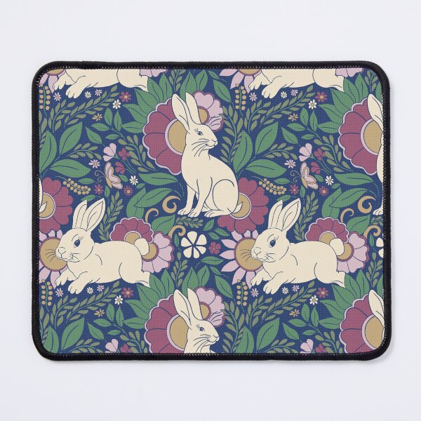 Item preview, Navy Blue Bunny Botanical Folk Art Floral Pattern designed and sold by DColourMuse.