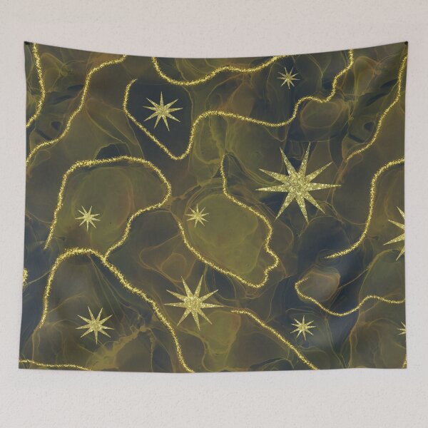 Item preview, Luxury Dark Green Marble  with Gold Glitter Lines and Shiny Stars designed and sold by SweetLilith.