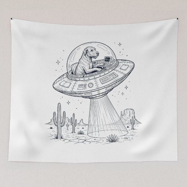 Item preview, Vintage Irish Wolfhound Riding UFO Dog Mom Dad Lover designed and sold by DoodleTortle.