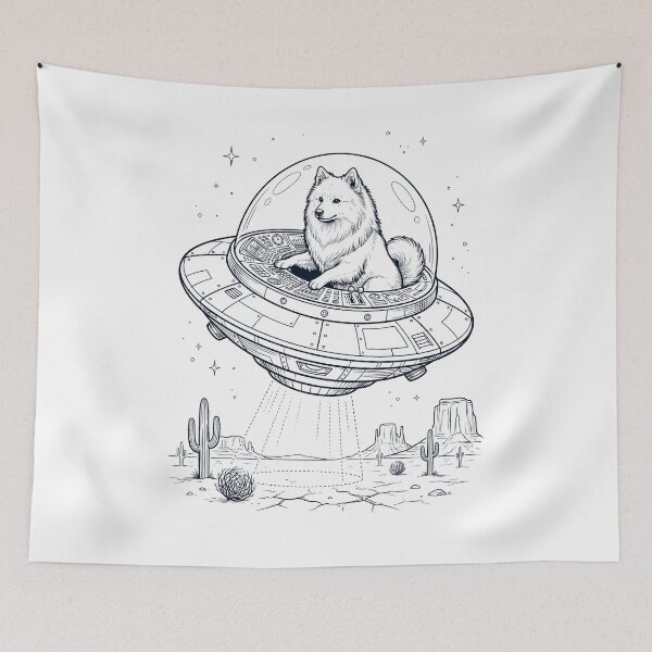 Item preview, Vintage Japanese Spitz Riding UFO Dog Mom Dad Lover designed and sold by DoodleTortle.