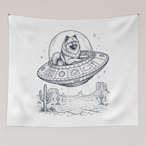 Item preview, Vintage Keeshond Riding UFO Dog Mom Dad Lover designed and sold by DoodleTortle.