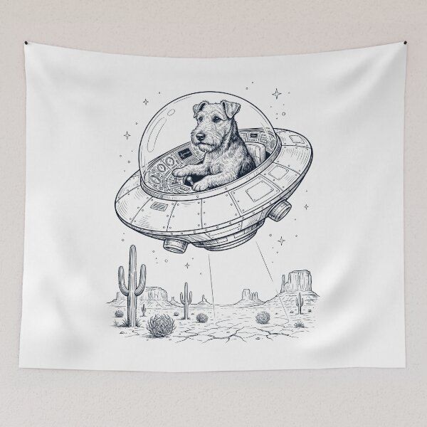 Item preview, Vintage Lakeland Terrier Riding UFO Dog Mom Dad Lover designed and sold by DoodleTortle.