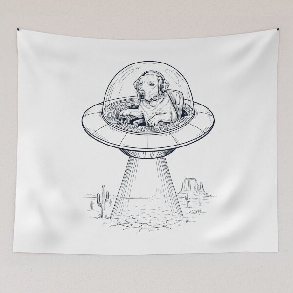 Item preview, Vintage Labrador Retriever Riding UFO Dog Mom Dad Lover designed and sold by DoodleTortle.