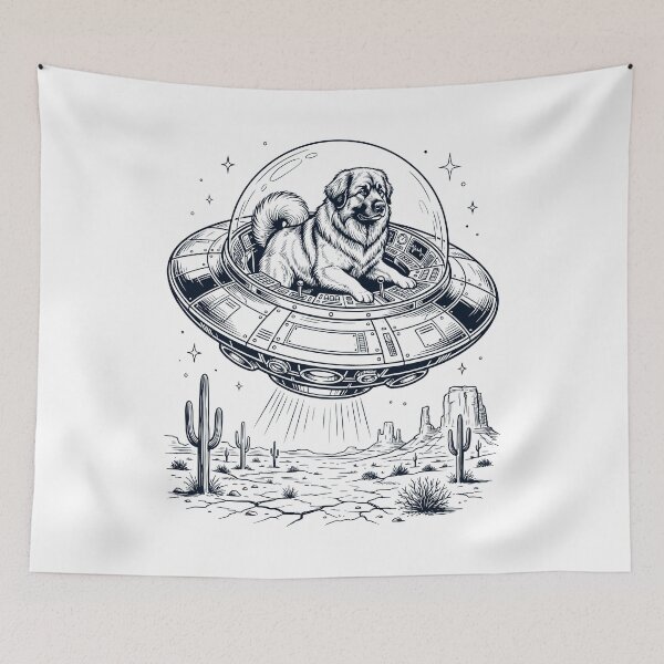 Item preview, Vintage Leonberger Riding UFO Dog Mom Dad Lover designed and sold by DoodleTortle.
