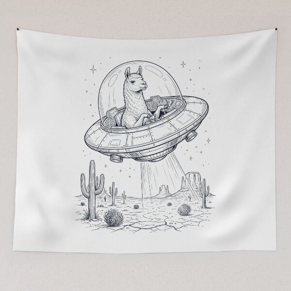 Item preview, Vintage Llama Riding UFO Animal Lover designed and sold by DoodleTortle.