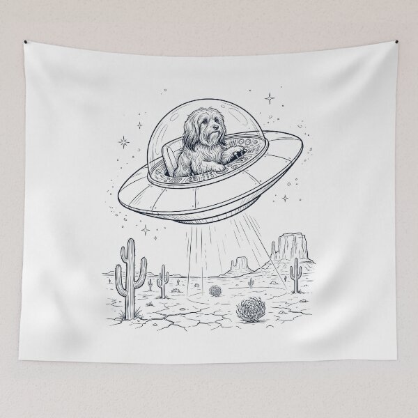 Item preview, Vintage Lowchen Riding UFO Dog Mom Dad Lover designed and sold by DoodleTortle.