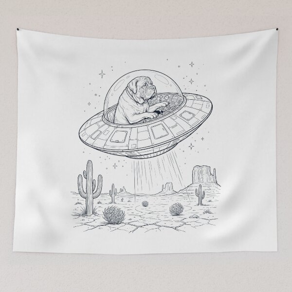 Item preview, Vintage Mastiff Riding UFO Dog Mom Dad Lover designed and sold by DoodleTortle.
