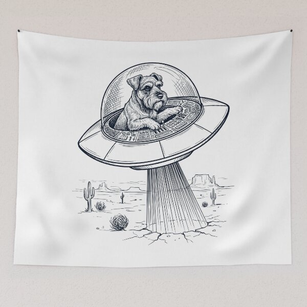 Item preview, Vintage Miniature Schnauzer Riding UFO Dog Mom Dad Lover designed and sold by DoodleTortle.
