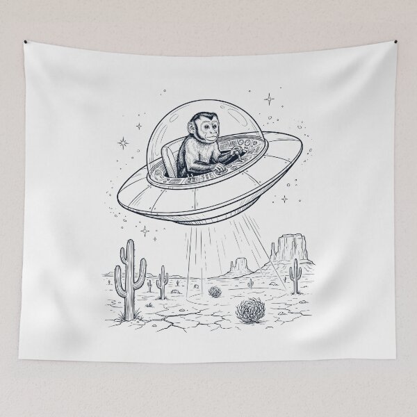 Item preview, Vintage Monkey Riding UFO Animal Lover designed and sold by DoodleTortle.