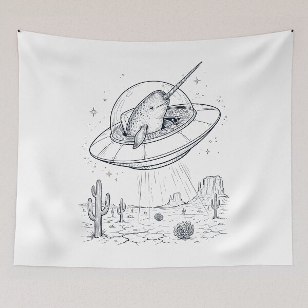 Item preview, Vintage Narwhal Riding UFO Animal Lover designed and sold by DoodleTortle.