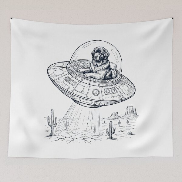 Item preview, Vintage Newfoundland Riding UFO Dog Mom Dad Lover designed and sold by DoodleTortle.