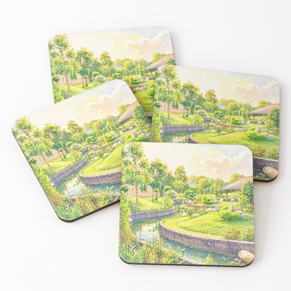 Item preview, Sunny Watercolor Garden Landscape Painting, Peaceful Stream and Summer Park Art designed and sold by Minerva92.