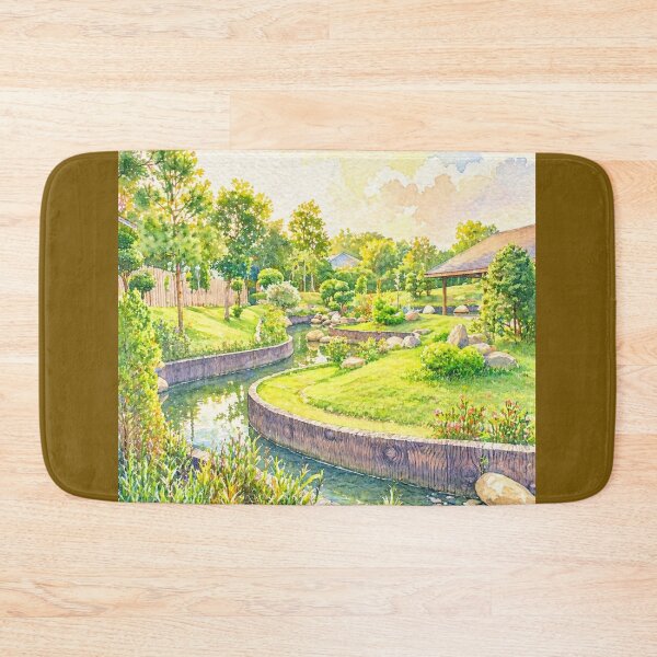 Item preview, Sunny Watercolor Garden Landscape Painting, Peaceful Stream and Summer Park Art designed and sold by Minerva92.