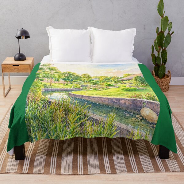 Artikelvorschau, Sonniges Aquarell-Gartenlandschaftsgemälde, friedlicher Bach und sommerliche Parkkunst entworfen und verkauft von Minerva92.