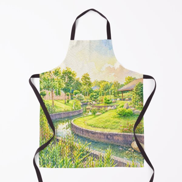Item preview, Sunny Watercolor Garden Landscape Painting, Peaceful Stream and Summer Park Art designed and sold by Minerva92.