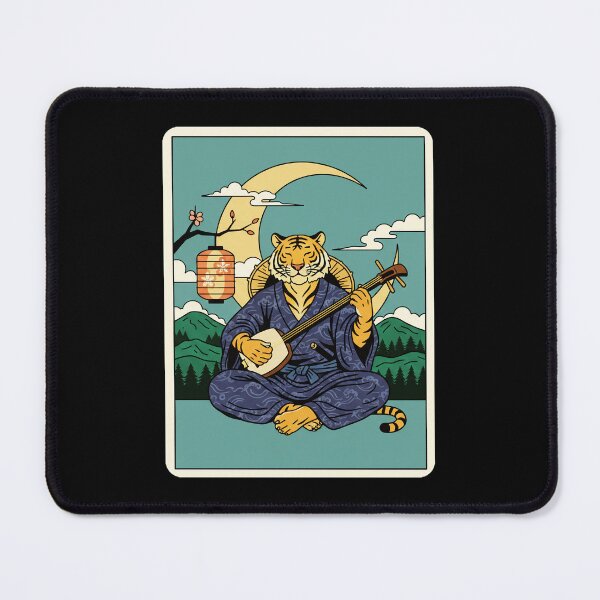Item preview, Tiger Playing Shamisen Japanese Moon designed and sold by JordynLadukeg65.
