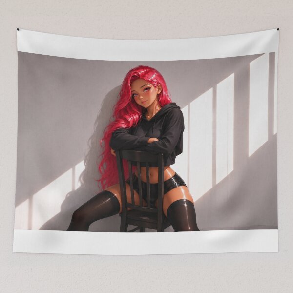 Item preview, Pink Hair Anime Girl Black Hoodie designed and sold by Sunset Deck Studio.