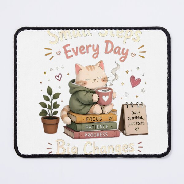 Item preview, Small Steps Every Day Big Changes – Cute Cozy Cat Motivation T-Shirt designed and sold by : CraftyVibes.