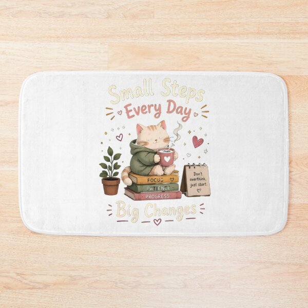 Item preview, Small Steps Every Day Big Changes – Cute Cozy Cat Motivation T-Shirt designed and sold by : CraftyVibes.