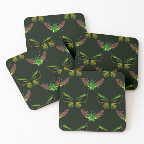 Item preview, Emerald Forest Insects Seamless Pattern - Green Butterfly and Jewel Beetle Botanical Art designed and sold by Niji Hibana.