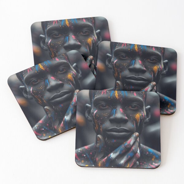 Item preview, a well detailed close shot portrait of black man covered in paint  designed and sold by Adanne Chukwudi.