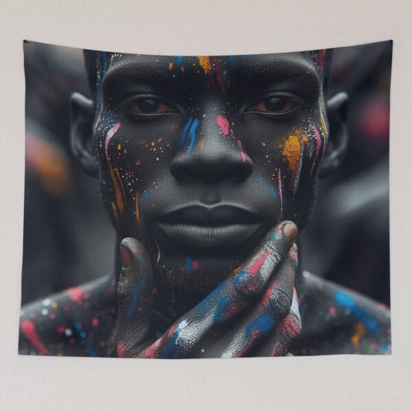 Item preview, a well detailed close shot portrait of black man covered in paint  designed and sold by Adanne Chukwudi.