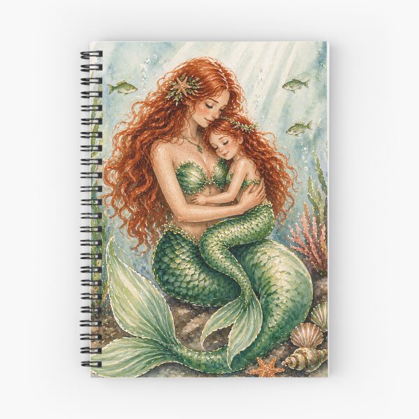 Item preview, Mommy and Me Redhead Mermaids Watercolor designed and sold by Bara Lune Design .