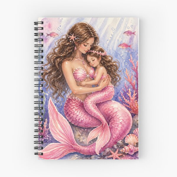Item preview, Mommy and Me Brunette Mermaids Watercolor designed and sold by Bara Lune Design .
