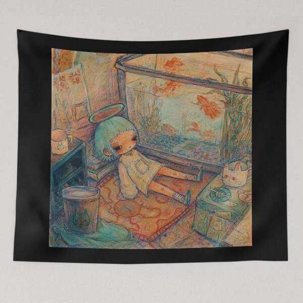 Item preview, Dreamy Aquarium Girl Pastel Illustration designed and sold by eliramaison.